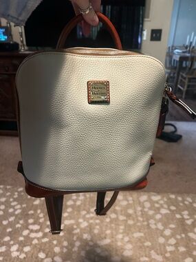 Dooney & Bourke Cream Pebble Leather Mini Backpack with Brown Trim